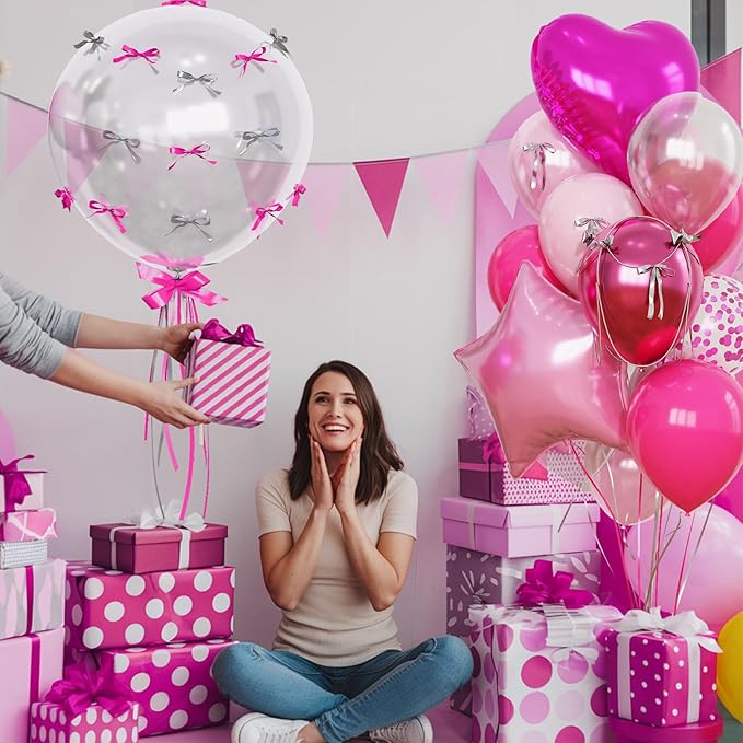 Hot Pink Balloons Pink Heart Star Balloon as Pink Birthday Decorations - Image 2