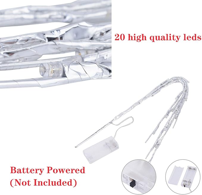 Lxcom Lighting LED Branch Lights 4 Pack 30 Inch Lighted Silver Wrapped Vase - Image 2