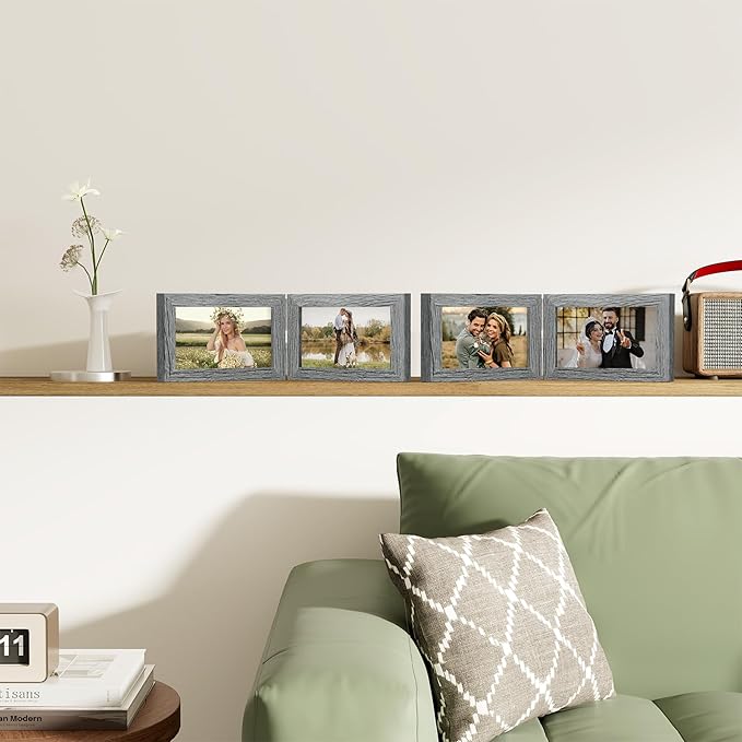 decorUhome Double 6x4 Picture Frame Horizontal, Engineered Wood Bifold Photo - Image 2