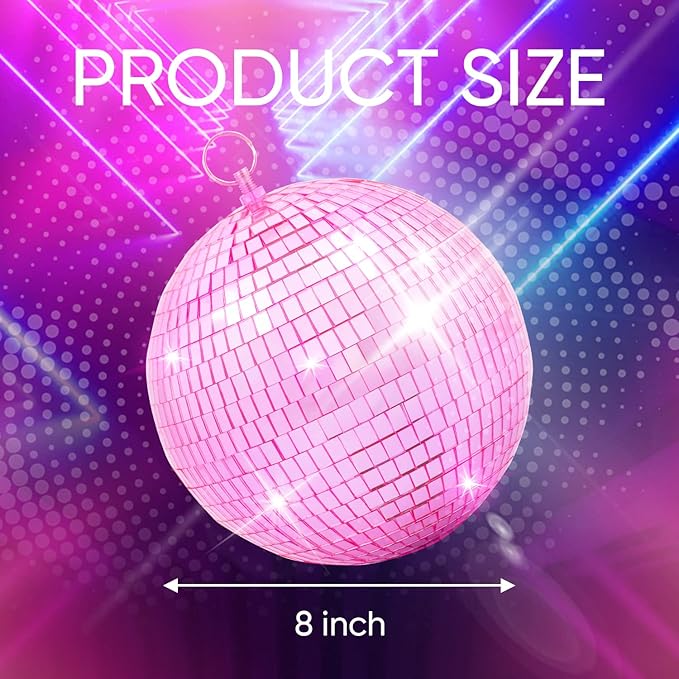 Mirror Disco Ball Decor with Hanging Ring 8" Large Pink Disco Ball Ornament - Image 2