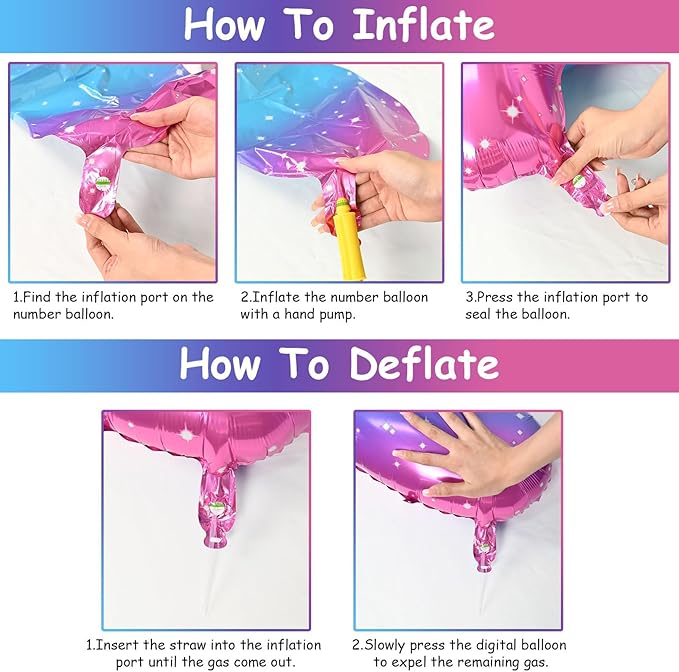 40 Inch Rainbow Large Numbers Balloons 3, Self Inflating Gradient Blue Pink - Image 3