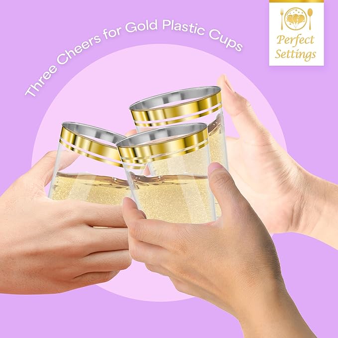 Perfect Settings Gold Rimmed Disposable Plastic Cups, Disposable Wedding Cups - Image 9