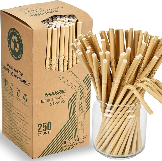 Brown Kraft Bendy Paper Straws, 7.75" x 0.24", 250 Ct. by chunspak