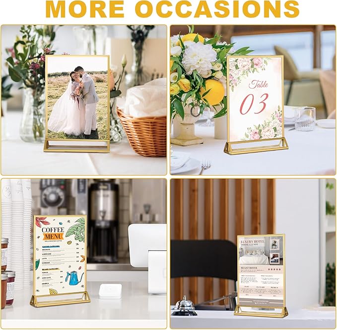 EHWINE 8 Pack Acrylic Sign Holder 8.5 x 11, Double Sided Gold Picture Frame - Image 6