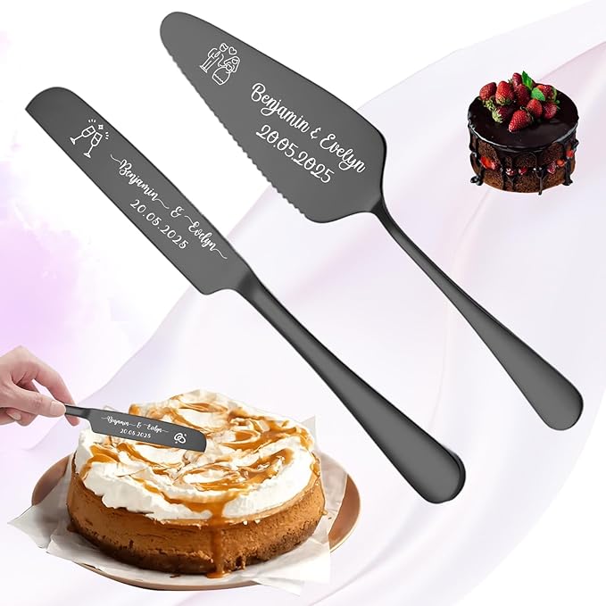 Custom Wedding Cake Knife and Server Set, Personalised Cake Serving Kit by Unknown