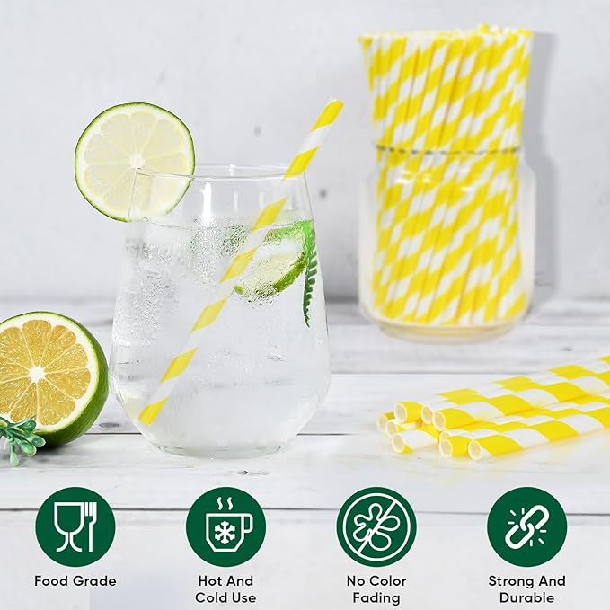 5.75 inch Short Yellow Paper Drinking Straws - Image 3