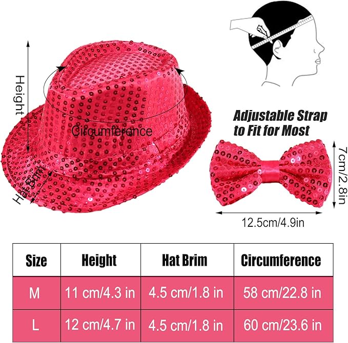 10 Pcs Unisex Sequin Fedora Hat Sequin Bow Ties Set Bling Retro Dance Jazz Cap - Image 2