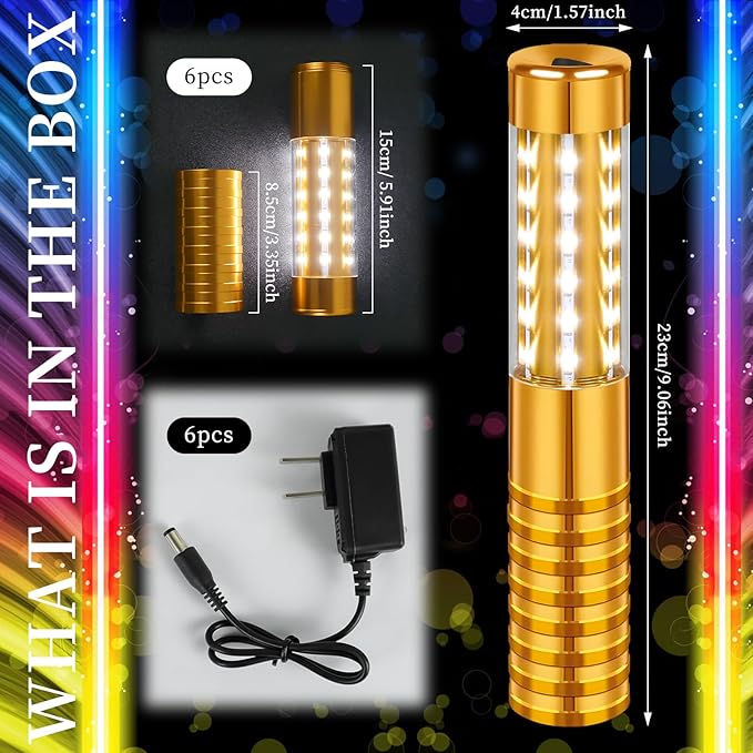 6 Pieces LED Strobe Baton Light Rechargeable Bottle Service Sparklers Stick - Image 3