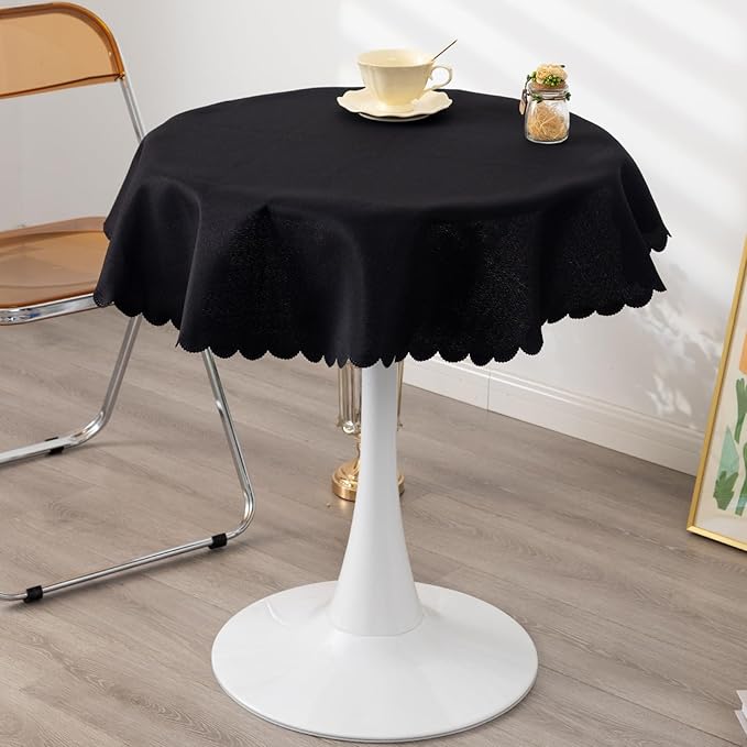 Round Black Tablecloth 48 Inch Polyester Fabric Washable Table Cloth Decorative - Image 2