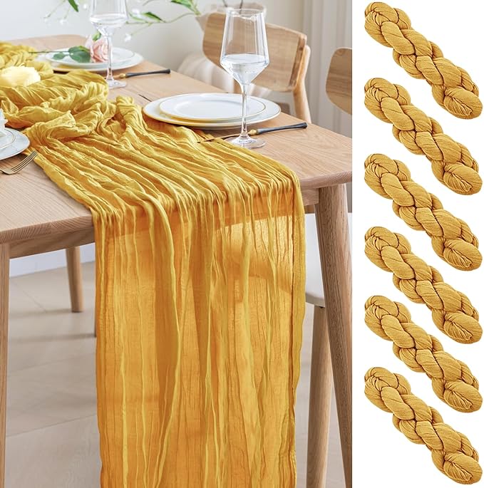 Asee'm 6pcs Cheesecloth Table Runner 120 Inches Long Gold Boho Gauze Cheese by Aseem