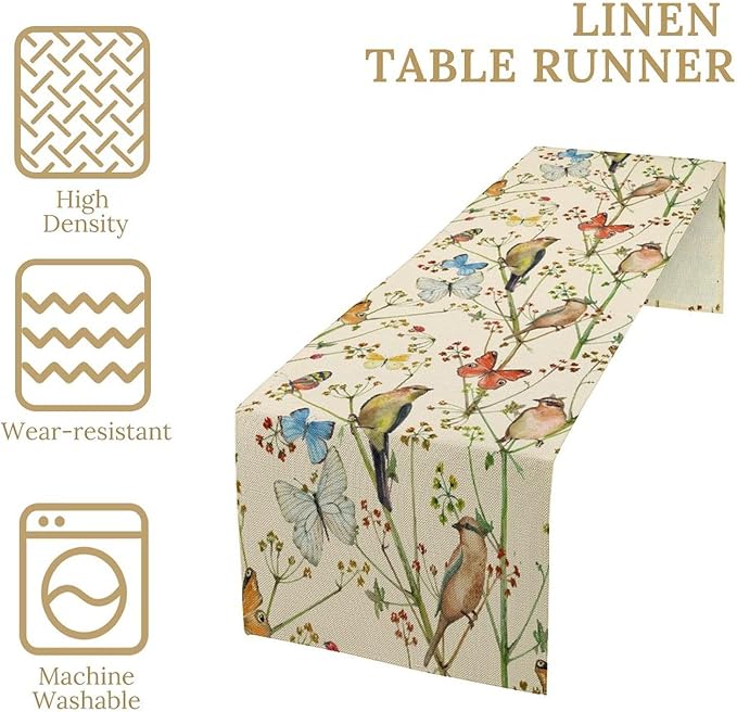 Brown Bird Floral Table Runner Spring Flower Kitchen Table Decoration Suitable - Image 5