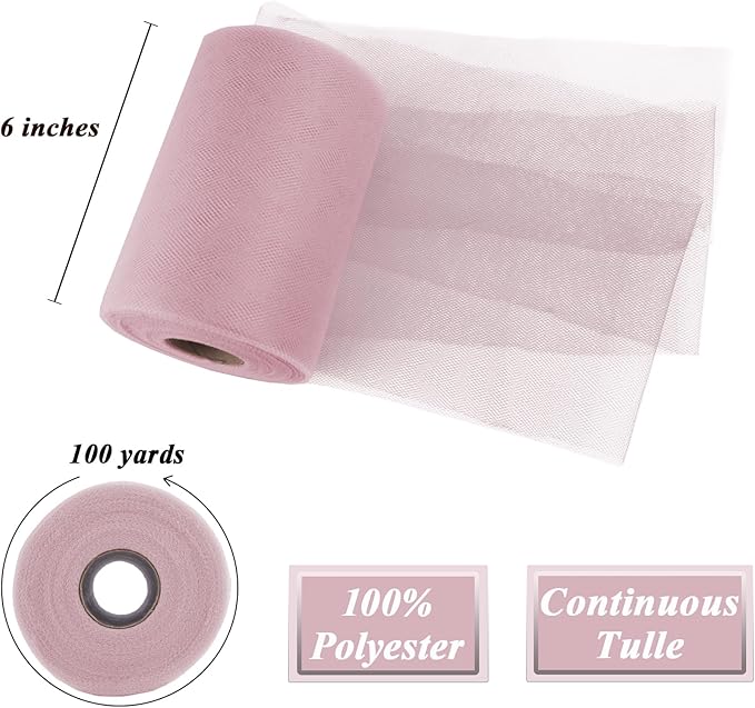 Dusty Rose Tulle Fabric Roll 6”by 100 Yards Soft Tulle Spool - Image 2