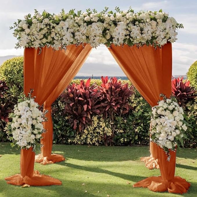 Wedding Arch Draping Fabric 2 Panels 30'' x 18FT Terracotta Sheer Chiffon Arch - Image 5