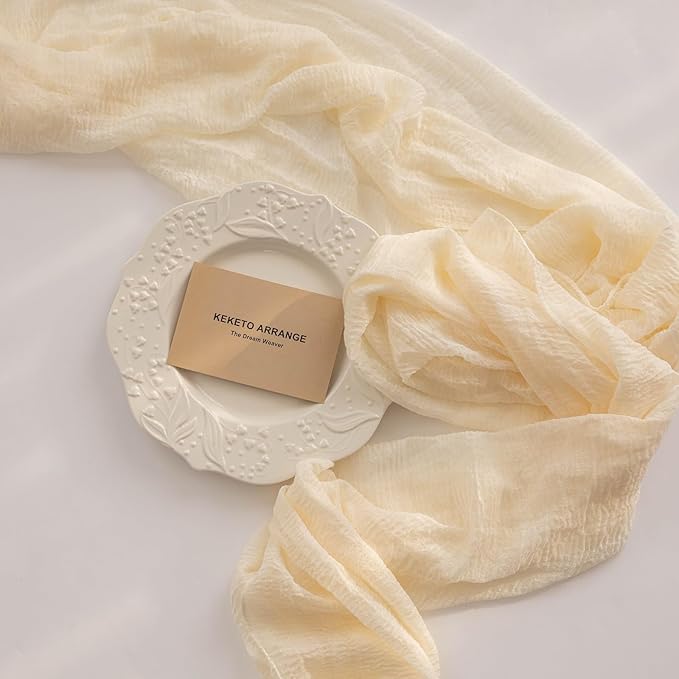 6pcs Ivory Gauze Rustic Cheesecloth Table Runner 120 Inch 10 FT - Image 3