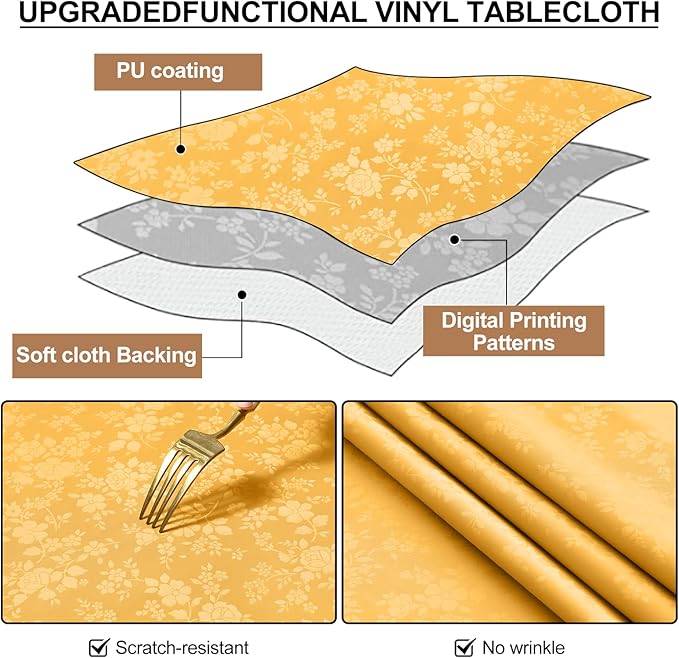 Smiry Rectangle Table Cloth, Waterproof Heavy Duty Vinyl Tablecloths, Wipeable - Image 7