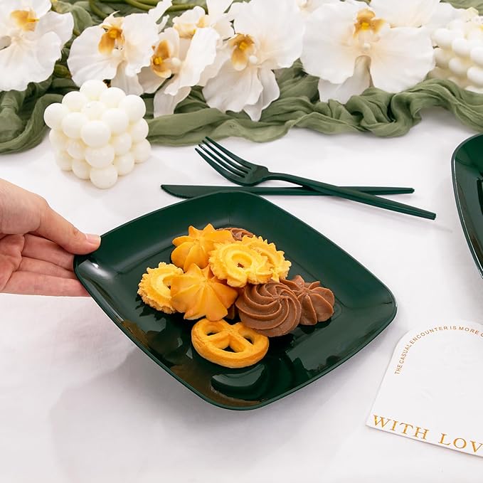 PULOTE 60PCS Green Square Plastic Plates - Image 4