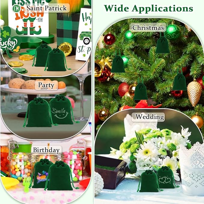 Shintop 10pcs Small velvet bags, 3x4inch Green Jewelry Pouches Drawstring Gift - Image 7