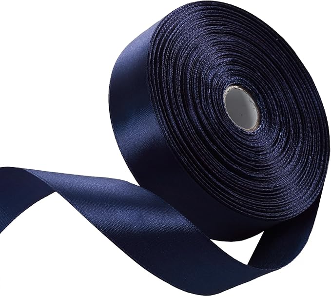 1" x 50 Yards Navy Blue Satin Ribbon Single Faced Fabric Ribbons by Oakarbo