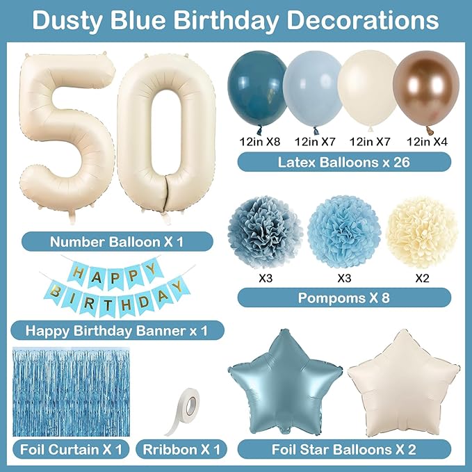 Dusty Blue 50th Birthday Party Decorations - Image 4