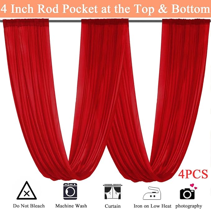 FUHSY Red Ceiling Drapes for Wedding Ceiling Drapes 5x20 FT 4 Panels Ceiling - Image 2