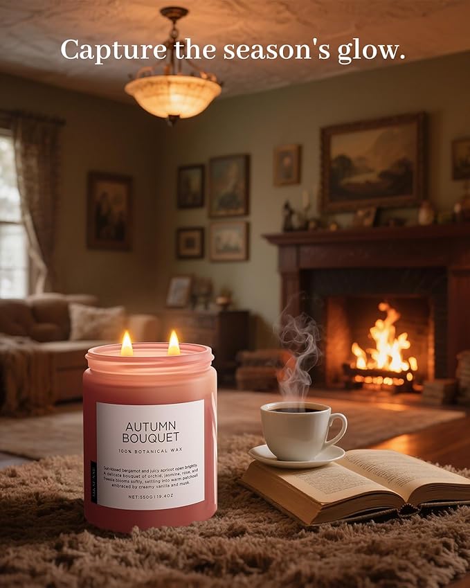M&SENSE Fall Candle Autumn Flower Scented, Large 19.4oz Natural Soy Wax 110 - Image 7