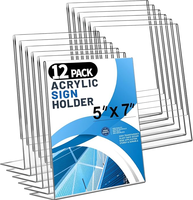 Aheroi 12Pcs Acrylic Sign Holder, 5x7 Clear Sign Holders, L-Shape Table Sign by Aheroi