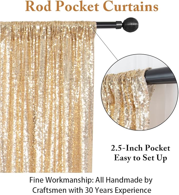 ShiDianYi Sequin Backdrop Curtain 10x10 FT Light Gold Sequin Fabric Backdrop - Image 3