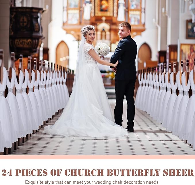 24 Set Wedding Aisle Chair Decorations 31.5 Inch Pew Bows - Image 5
