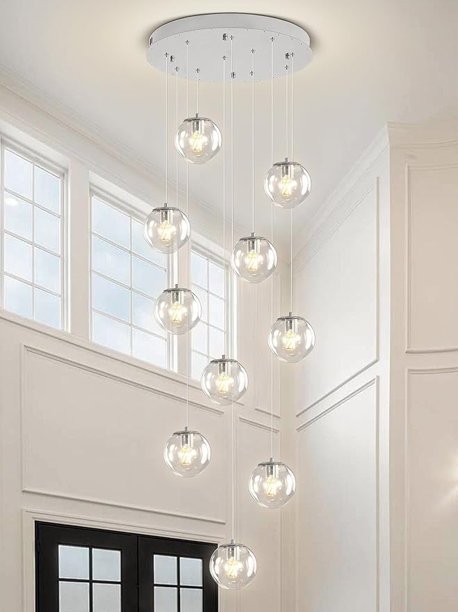 H118 Staircase Chandelier for Entryway Modern Globe Chandelier 12-Lights Glass by ShialLighting