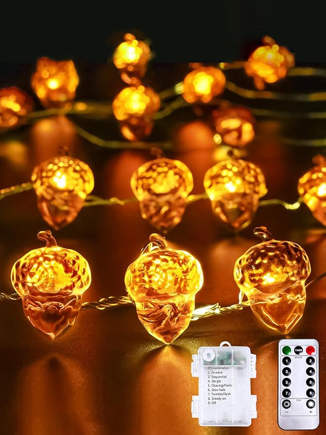 Fall Decorations Acorn Fairy Lights Battery Operated by Halloween