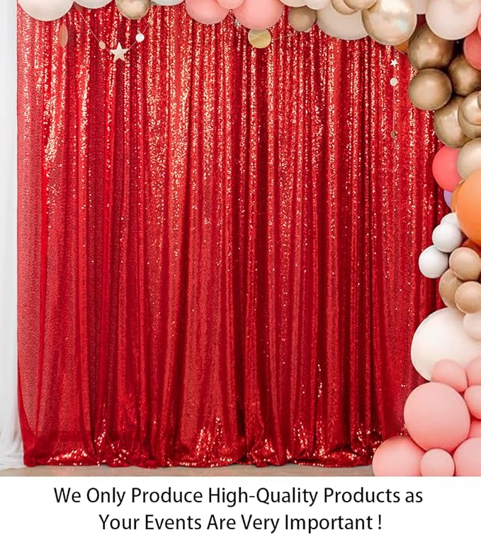 ShinyBeauty Red Sequin Backdrop | 2 Panels 4FTx8FT | Sparkly Wedding & - Image 3