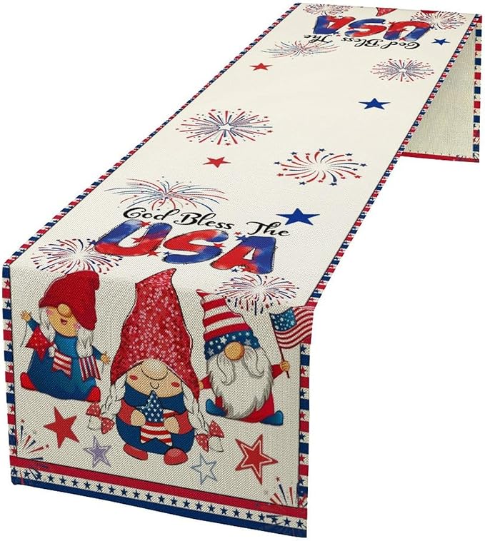 Cute Patriotic Gnomes Table Runner, American Independence Day 4th of July Gnome by JanJCurt