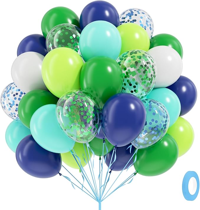 60pcs Blue and Green Balloons 12inch by Leraqertra