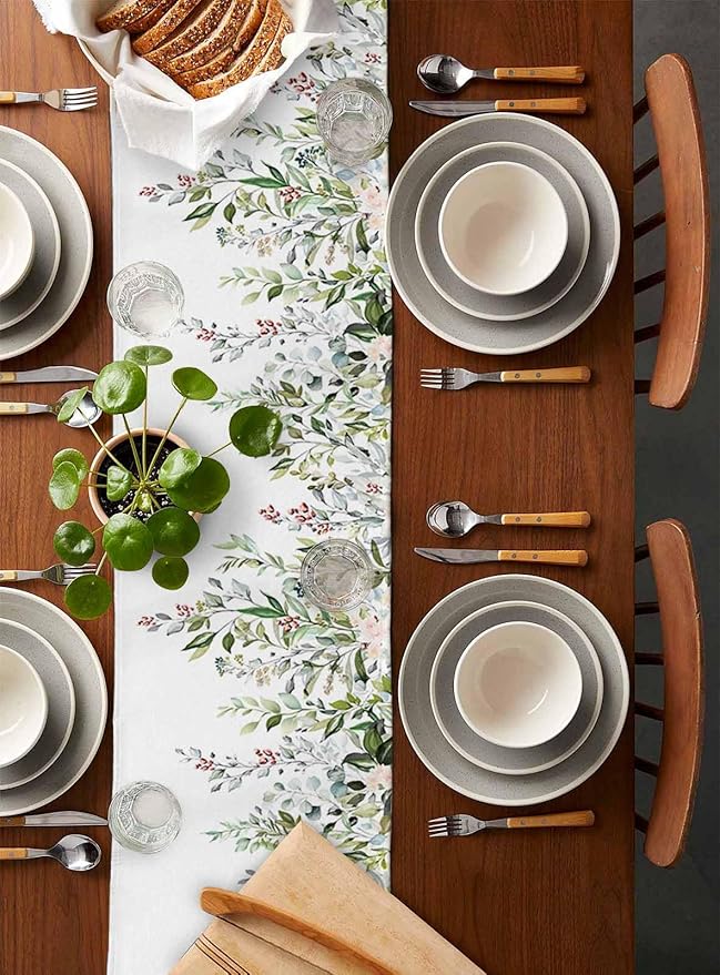 Botanical Eucalyptus Cotton Linen Table Runner - Image 5