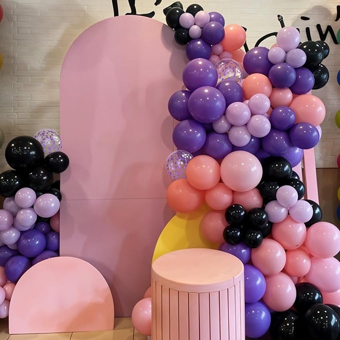 Purple Pink Black Balloons, 12 Inch Pink Black Macaron Dark Metallic Purple - Image 6