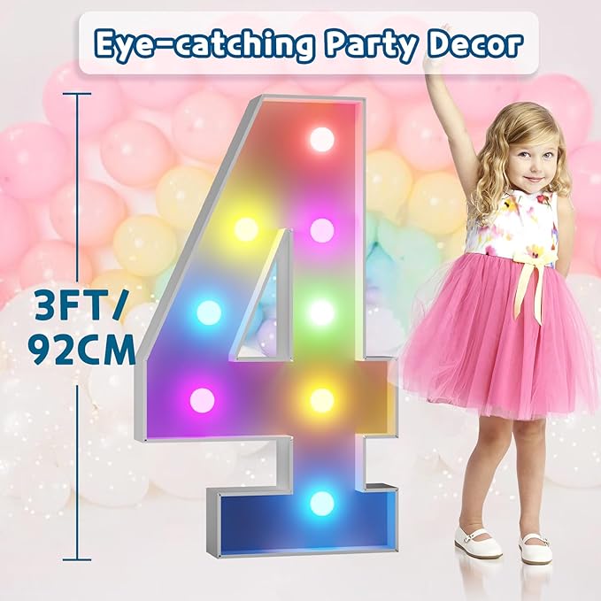 imprsv 3FT Colorful Marquee Numbers, 18 Colors Number 4 - Image 6