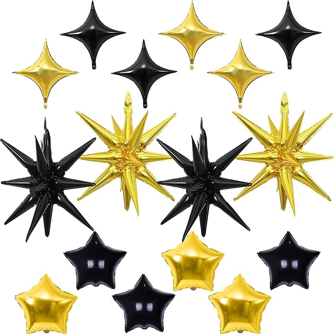 Black and Gold Star Balloons, 22in Large Star Balloons Foil 10in 4-Pointed & by Froova