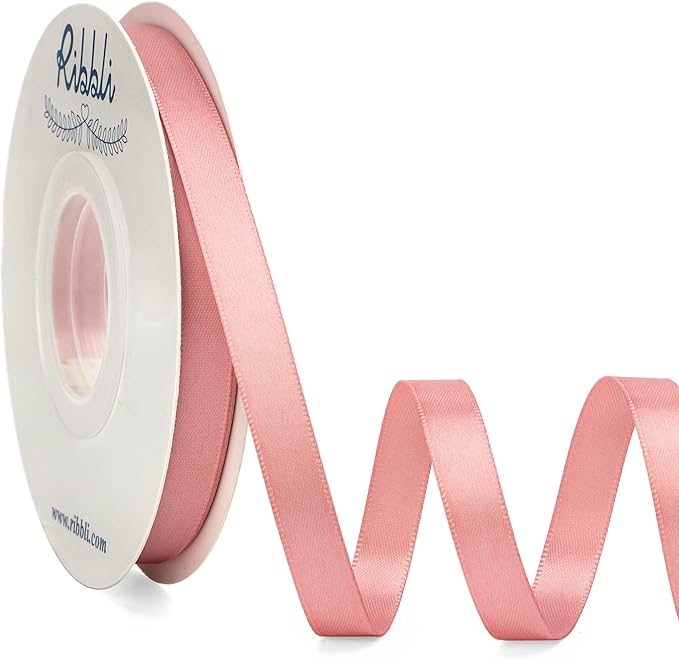 Ribbli Double Faced Rose Gold Satin Ribbon, 3/8” x Continuous 25 Yards by Ribbli