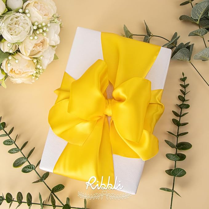 Ribbli Maize Yellow Satin Ribbon 4 Inch Wide Yellow Ribbon - Image 2