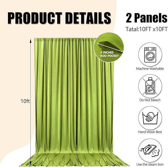 10ft x 10ft Olive Green Backdrop Curtains - Image 2