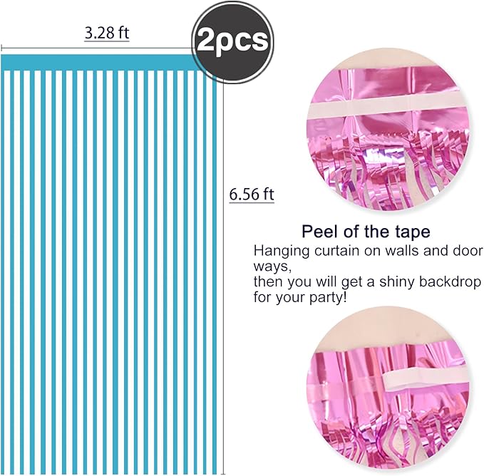 2 Pcs Light Blue Metallic Tinsel Foil Fringe Curtains Backdrop, 3.28 ft x 6.56 - Image 2