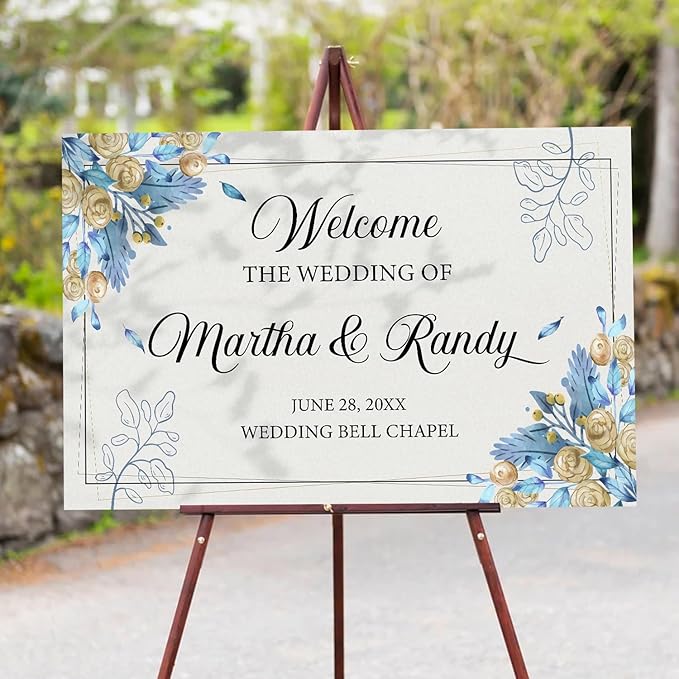 Editable Watercolor Wedding Welcome Sign, Boho Floral Template, Printable Blue - Image 4