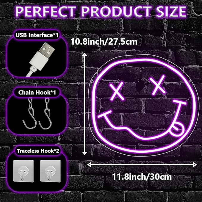 Smiley Face Neon Sign, Melting Smile Face LED Light Signs - Image 3