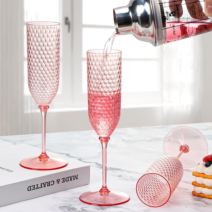 24 Pack Pink Detachable 2 piece Champagne Flutes 5.5 Oz Unbreakable Plastic - Image 6