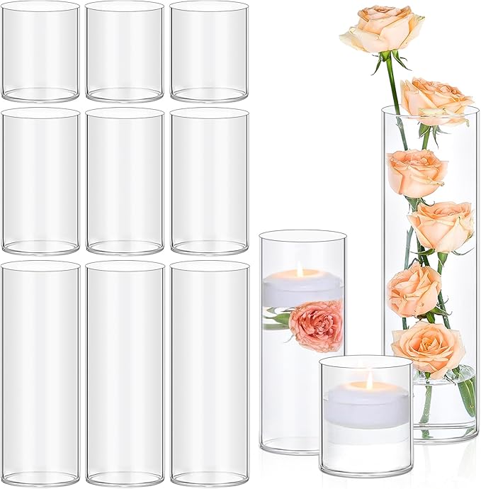 12 Pack Glass Cylinder Vases 4, 12 Inch Tall Clear Vases by TBWIND