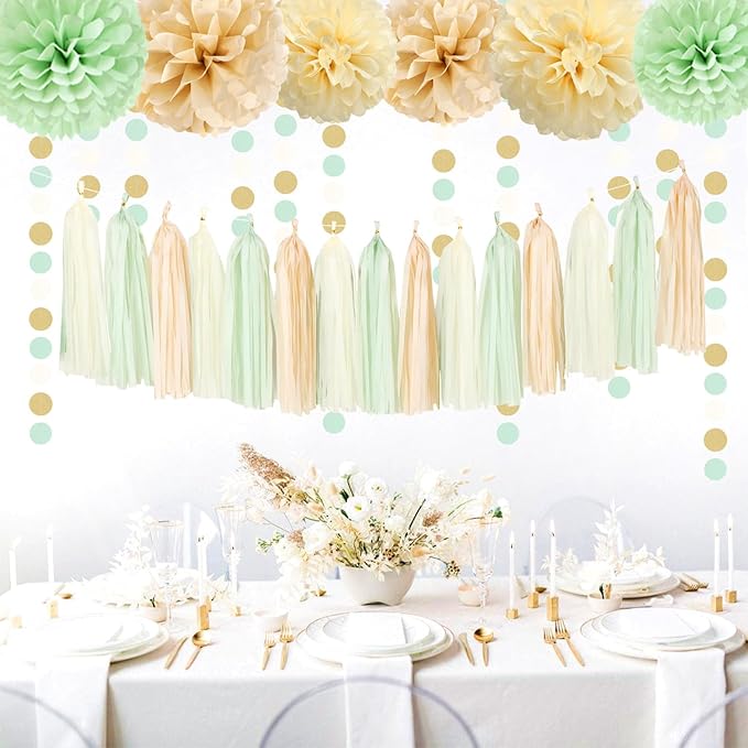 Sage-Green Gold-Champagne Party Decorations - Image 5