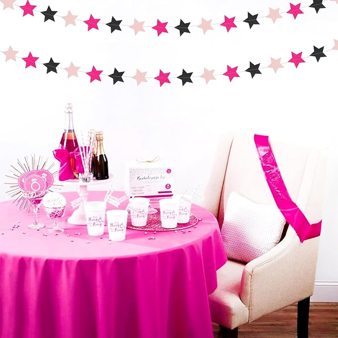 Hot-Pink Black Birthday Party-Decorations Garland - 62ft Twinkle Little Star - Image 6
