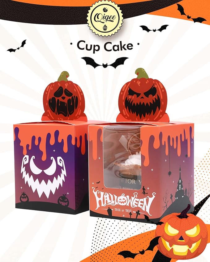 qiqee Halloween Individual Cupcake Boxes Cupcake Holders Disposable 60pcs - Image 5
