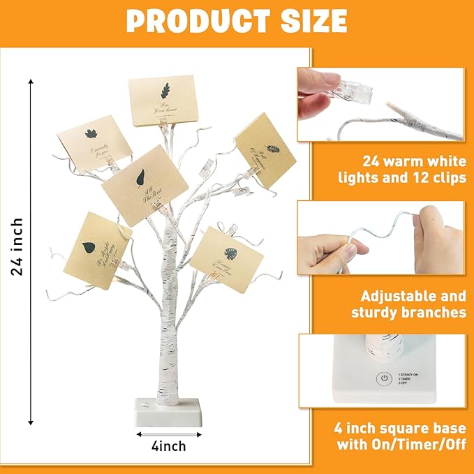 EAMBRITE Money Tree Gift Holder, Gift Card Tree 2FT 24LED, Lighted Birch Trees - Image 4