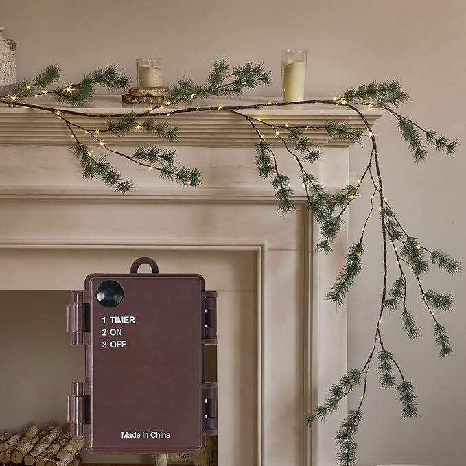 Fudios Lighted Christmas Pine Garland 6FT 48 Warm White LED Battery Operated by Fudios